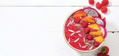 Raspberry, Dragon Fruit, And Peach Smoothie Bowl