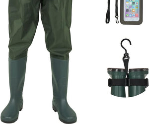 TIDEWE Bootfoot Chest Wader  2-Ply Nylon/PVC Waterproof Fishing Hunting Waders with Boot Hanger for Men Women Green Brown