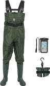 TIDEWE Bootfoot Chest Wader  2-Ply Nylon/PVC Waterproof Fishing Hunting Waders with Boot Hanger for Men Women Green Brown