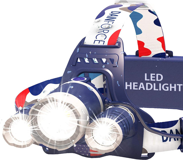 DanForce USB Rechargeable LED Headlamp  for Adults, Camping, Outdoors & Hard Hat Work