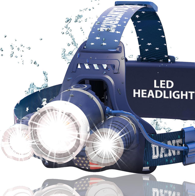 DanForce USB Rechargeable LED Headlamp  for Adults, Camping, Outdoors & Hard Hat Work