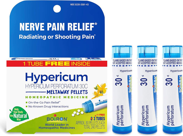 Boiron Hypericum Perforatum 30C for Relief from Nerve Pain, Toothaches, Pain in Legs or Back, and Shooting Pains - 3 Count (240 Pellets)