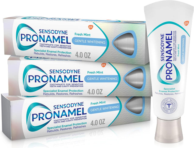 Sensodyne Pronamel Gentle Teeth Whitening Enamel Toothpaste for Sensitive Teeth, Fresh Mint, 4 Ounces (Pack of 3)