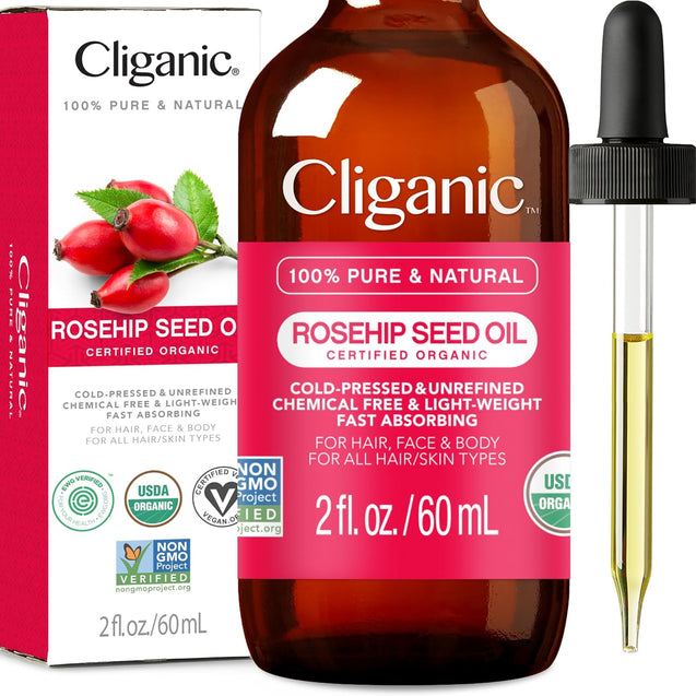 Cliganic Organic Rosehip Seed Oil for Face Carrier Oil for Skin, Hair & Nails
