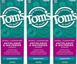 Tom's of Maine Fluoride-Free Antiplaque & Whitening Natural Toothpaste, Peppermint, 5.5 oz. 2-Pack