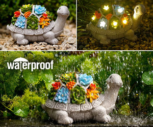 Nacome Solar Garden Outdoor Statues Turtle with Succulent and LED Lights