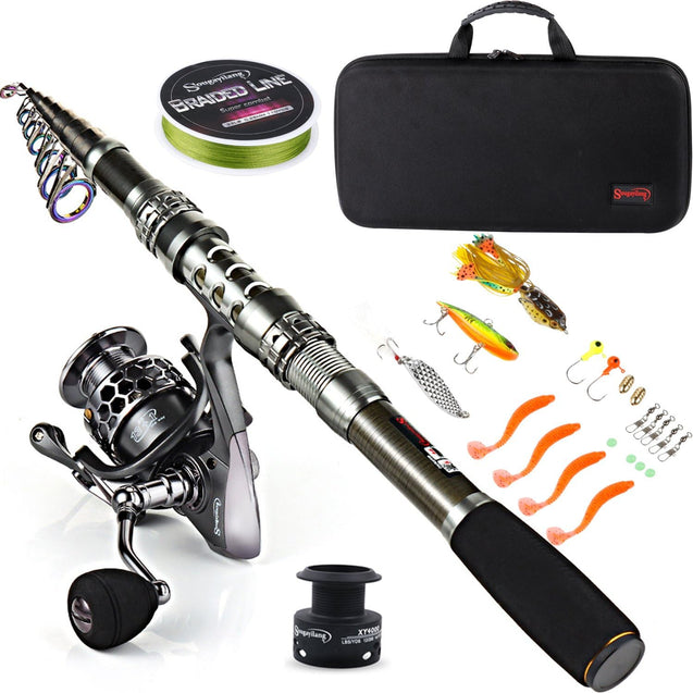 Sougayilang Fishing Rod Combo with Telescopic Pole and Spinning Reel