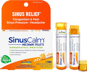Boiron SinusCalm & ThroatCalm On The Go Pellets for Sinus Pain Relief, Runny Nose, Congestion, Headache, Red, Dry, Scratchy, Sore Throats and Hoarseness - 2 Count (160 Pellets)