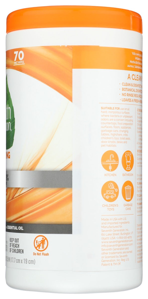 Seventh Generation: Disinfecting Wipes Lemongrass Citrus Scent, 70 Wipes