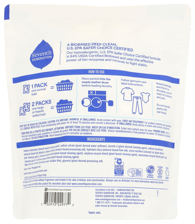 Seventh Generation: Laundry Detergent Packs Free & Clear, 45 Pc