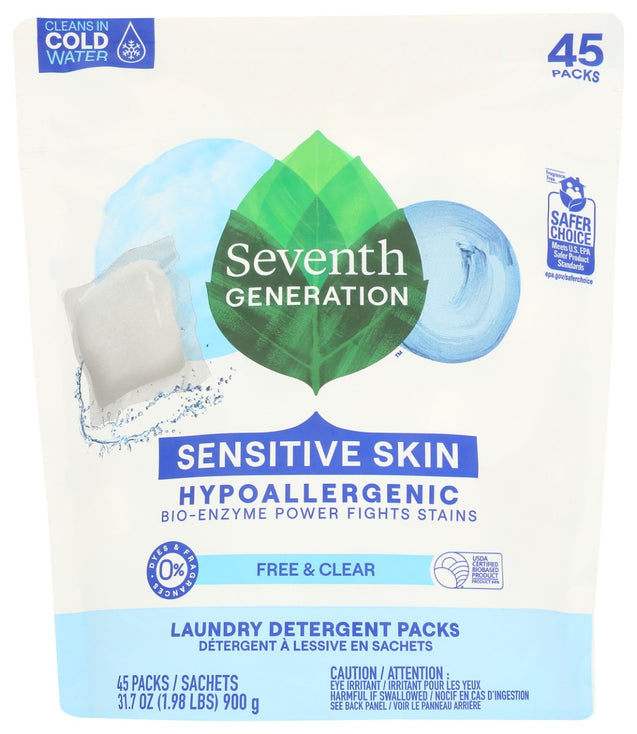 Seventh Generation: Laundry Detergent Packs Free & Clear, 45 Pc