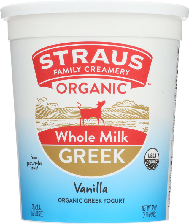 Straus: Organic Whole Milk Greek Vanilla Yogurt, 32 Oz