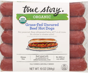 True Story: Organic Grass Fed Uncured Beef Hot Dogs, 10 Oz