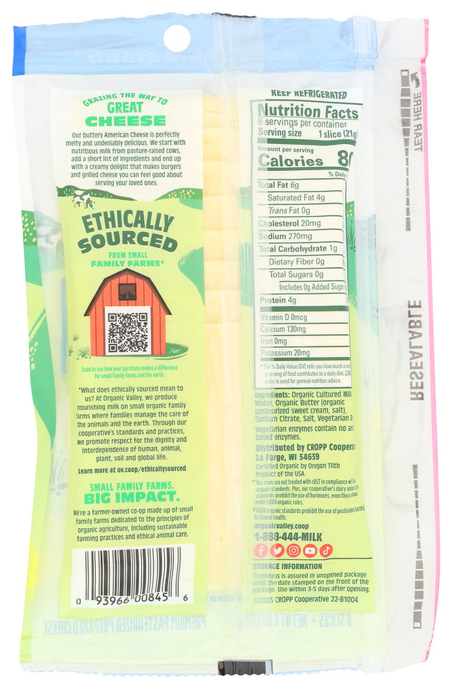 Organic Valley: Organic White American Cheese, 6 Oz