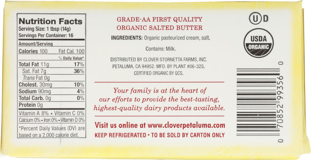 Clover Sonoma: Organic Salted Butter, 0.5 Lb