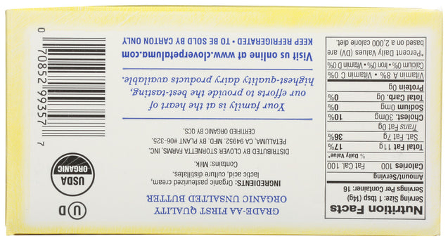 Clover Sonoma: Organic Unsalted Butter, 0.5 Lb