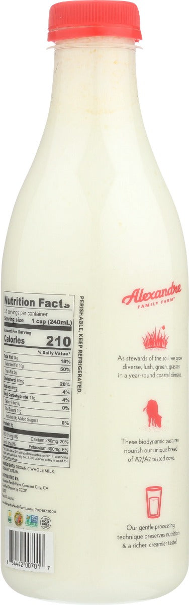 Alexandre Family Farm: Organic A2a2 Cream Top Whole Milk, 28 Fo