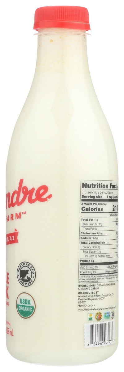 Alexandre Family Farm: Organic A2a2 Cream Top Whole Milk, 28 Fo