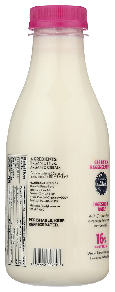Alexandre Family Farm: Organic A2a2 Barista Style Half & Half, 16 Fo