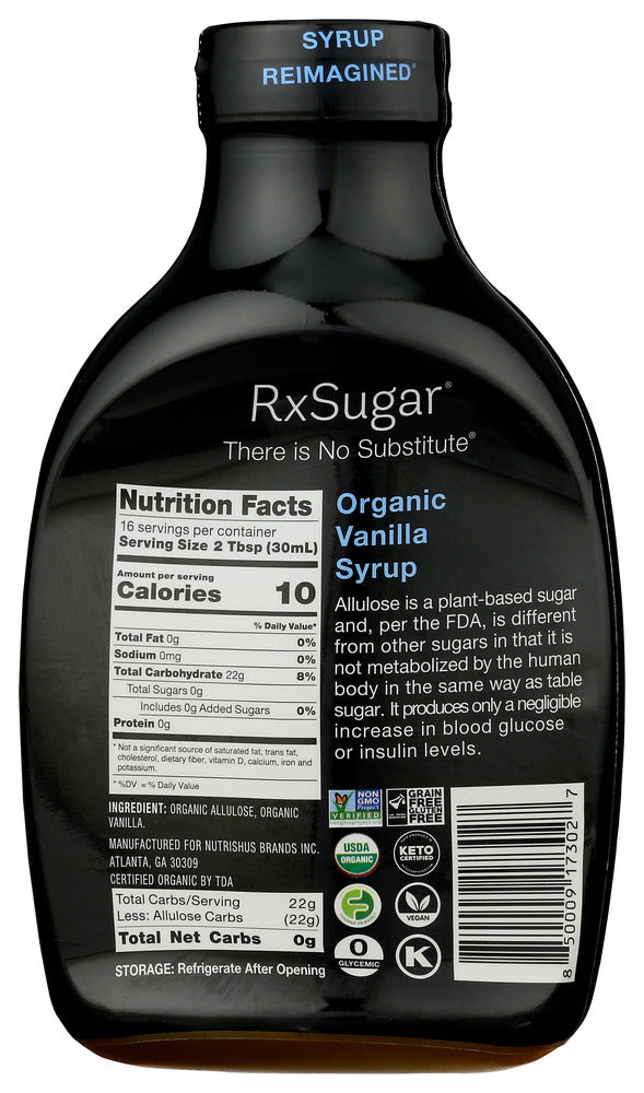 Rxsugar: Organic Vanilla Syrup, 16 Fo