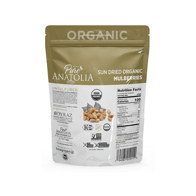 Pure Anatolia: Sun Dried Organic Mulberries, 5oz
