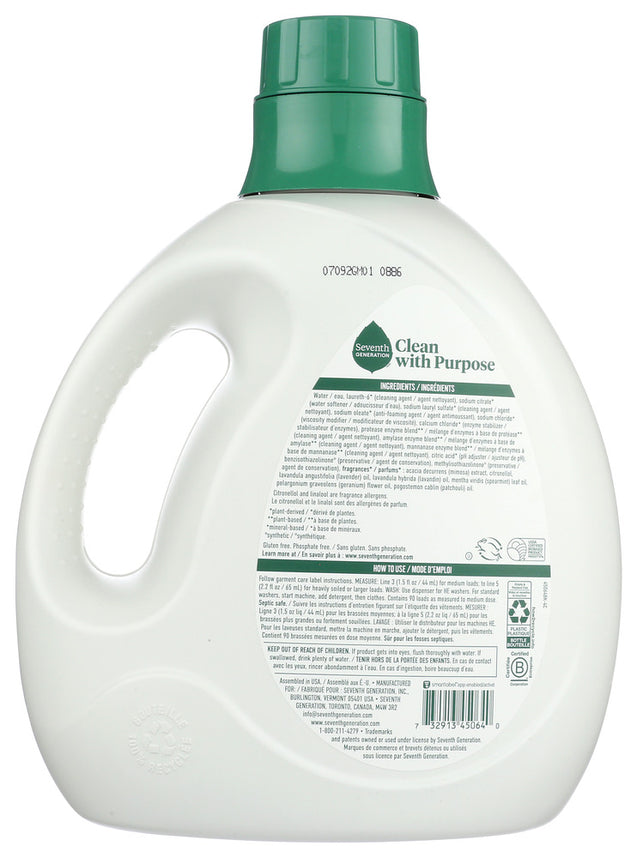 Seventh Generation: Liquid Laundry Detergent Fresh Lavender, 135 Fo