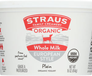 Straus: Organic Whole Milk Plain European Style Yogurt, 16 Oz