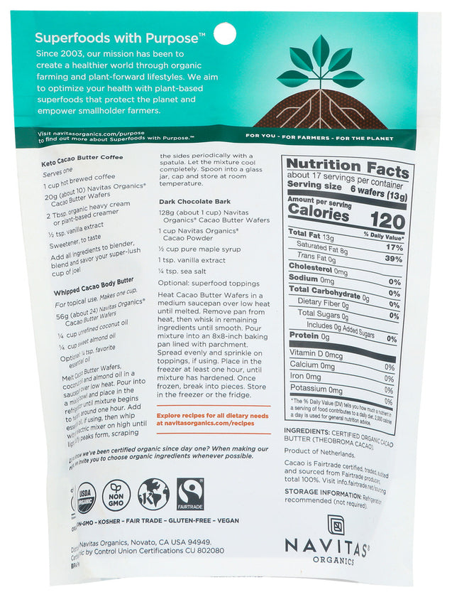 Navitas: Organic Cacao Butter Wafers, 8 Oz