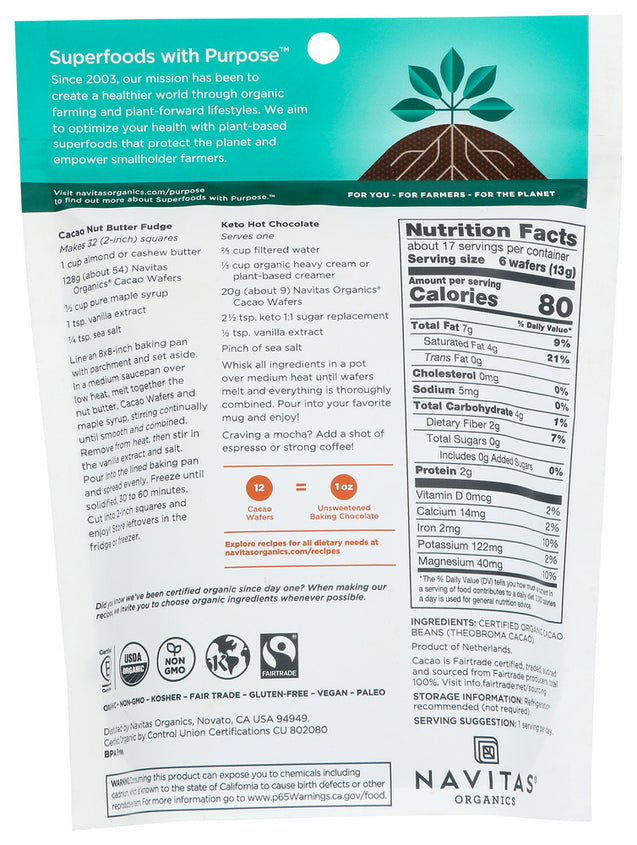 Navitas: Organic Cacao Wafers, 8 Oz
