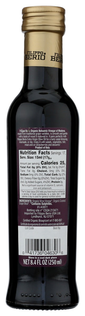 Filippo Berio: Organic Balsamic Vinegar, 8.4 Fo