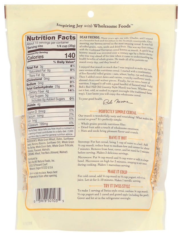 Bobs Red Mill:  Old Country Style Muesli Whole Grain Cereal, 18 Oz