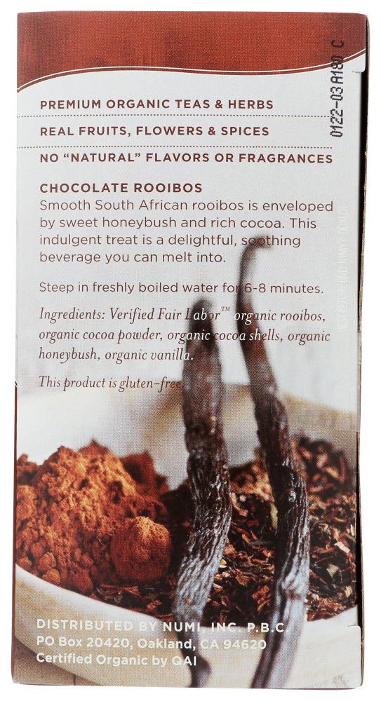 Numi Organic Tea: Indulgent Tea Chocolate Rooibos, 12 Tea Bags