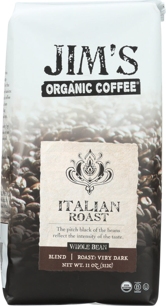 Jim's Organic Coffee: Italian Roast Whole Bean, 11 Oz