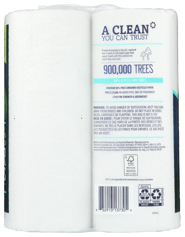 Seventh Generation: Recycled Paper Towels 2 Rolls, 1 Ea