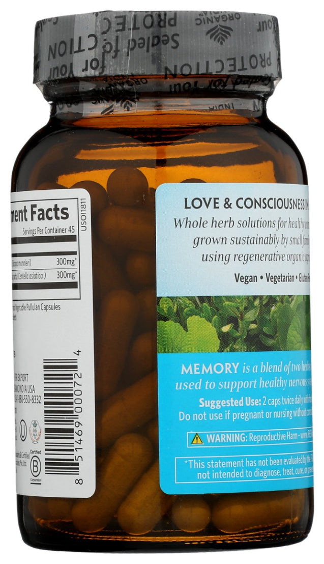 Organic India: Memory Gotu Kola And Bacopa Supplement, 90 Cp
