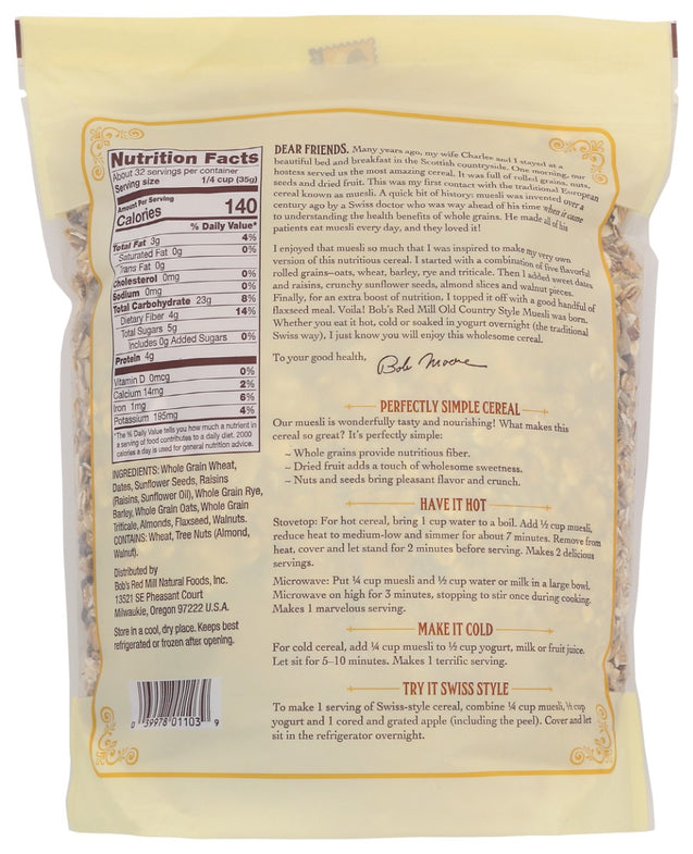 Bobs Red Mill: Old Country Style Muesli, 40 Oz