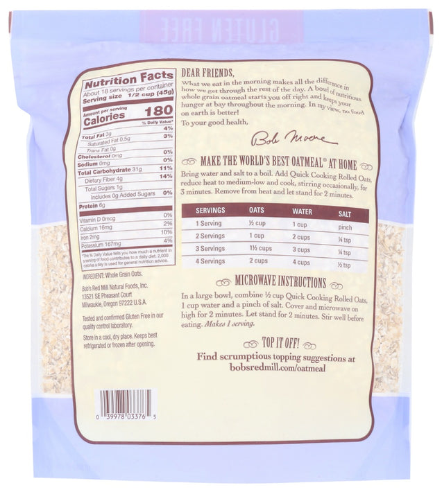 Bobs Red Mill: Oats Rolled Gluten Free, Quick Cook, 28 Oz