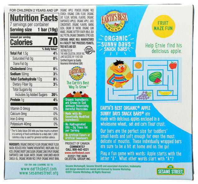 Earth's Best: Organic Sunny Days Snack Bars Apple, 5.3 Oz