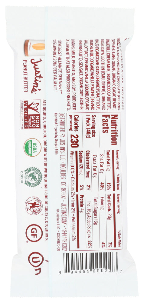 Justin's: Organic Peanut Butter Cups Milk Chocolate, 1.4 Oz
