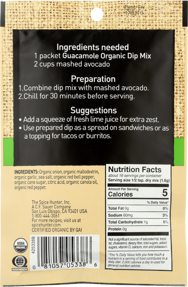 The Spice Hunter: Guacamole Organic Dip Mix, 0.9 Oz