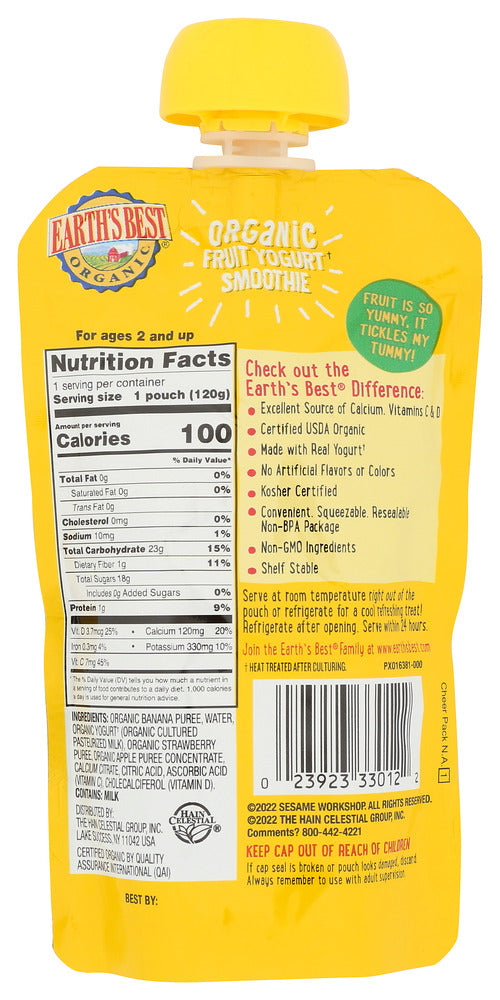 Earth's Best: Organic Fruit Yogurt Smoothie Strawberry Banana, 4.2 Oz