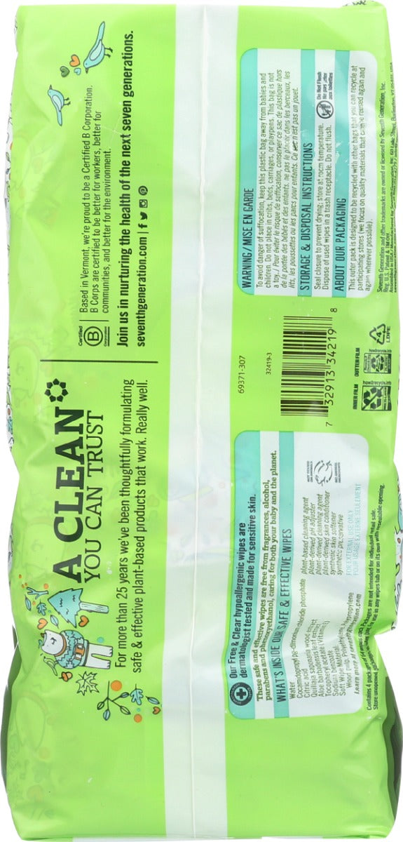 Seventh Generation: Baby Wipes Free And Clear, 256 Ct
