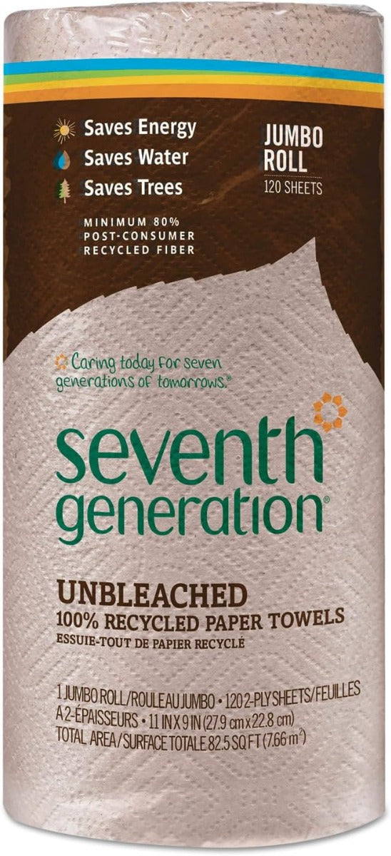 Seventh Generation: 100 Percent Recycled Paper Towels Unbleached, 1 Ea