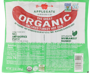 Applegate: The Great Organic Uncured Turkey Hot Dog, 10 Oz