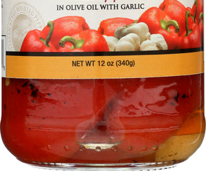 Delallo: Roasted Red Peppers With Garlic, 12 Oz