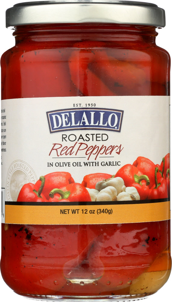 Delallo: Roasted Red Peppers With Garlic, 12 Oz