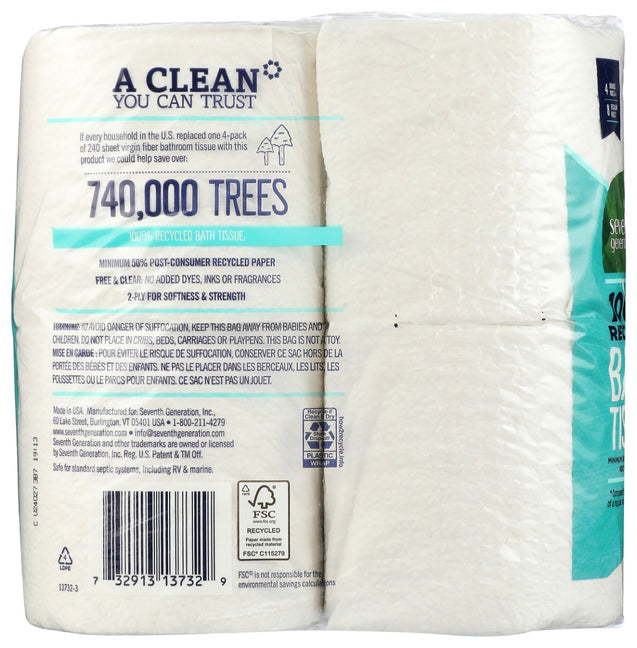 Seventh Generation: Bath Tissue 2 Ply Pack Of 4, 1 Ea