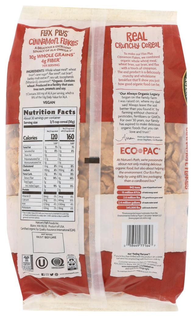 Natures Path: Flax Plus Cinnamon Flakes Cereal, 32 Oz