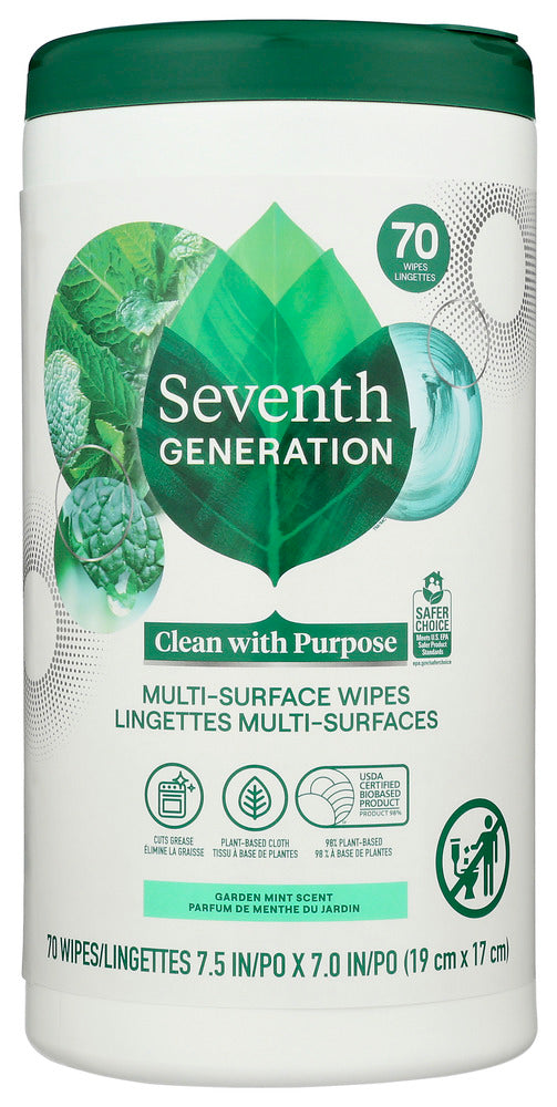 Seventh Generation: Multi Surface Wipes Garden Mint, 70 Pc
