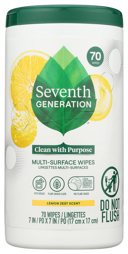 Seventh Generation: Multi Surface Wipes Lemon Zest, 70 Pc
